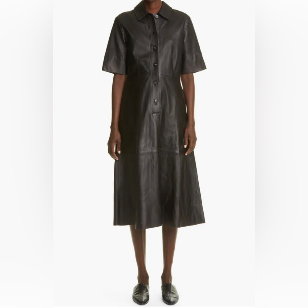 CO Lambskin Placket Paneled Leather Midi Shirtdress - online $1695